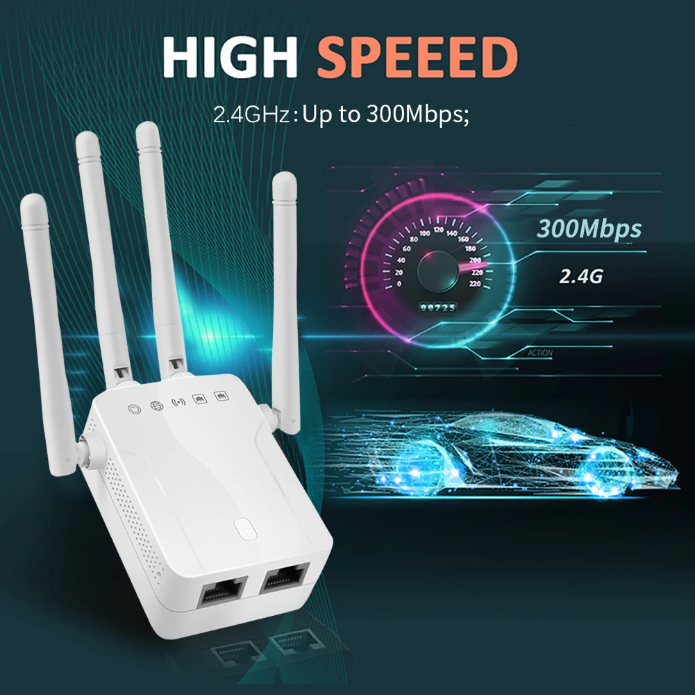 

Усилитель сигнала Wi-Fi 300 Мбит/с, 2,4 ГГц, 4 внешних антенны