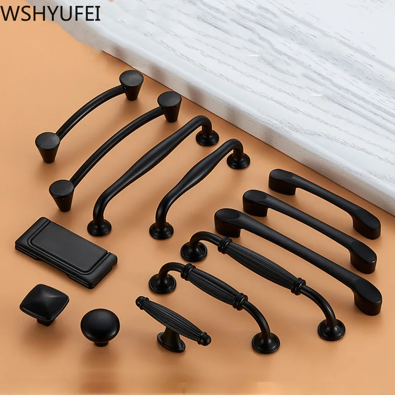Матовые черные ручки для шкафов в американском стиле из цинкового сплава