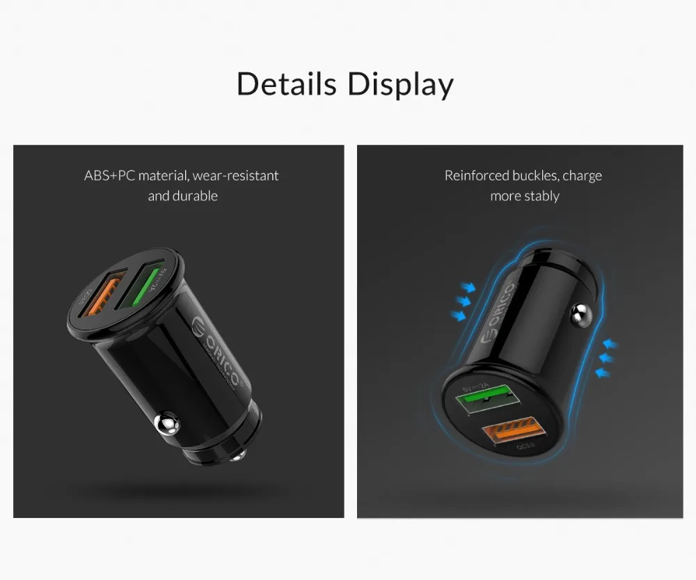 ORICO QC3.0 Mini Dual USB 20 Вт автомобильное быстрое зарядное устройство для iPhone huawei Xiaomi samsung Tablet