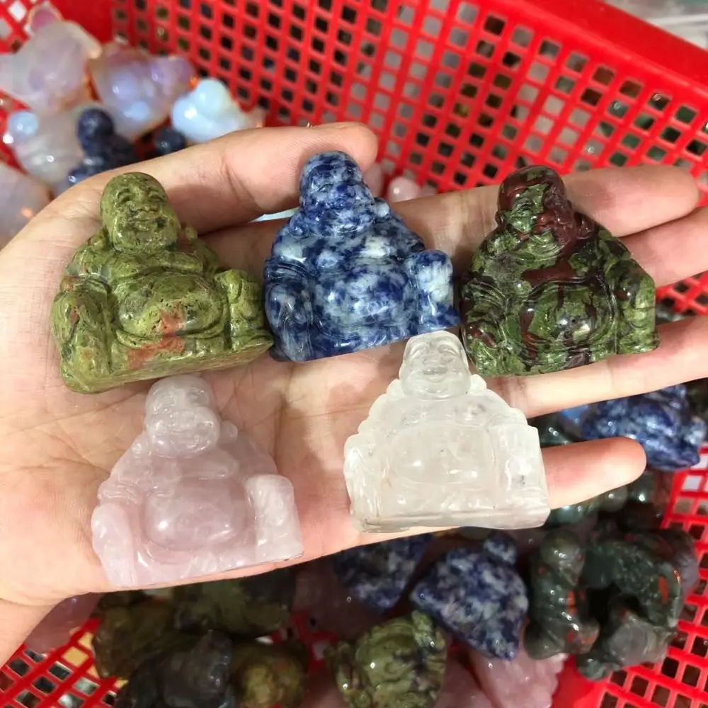 1 шт. Декоративная резная статуя Будды из розового кварца с белыми