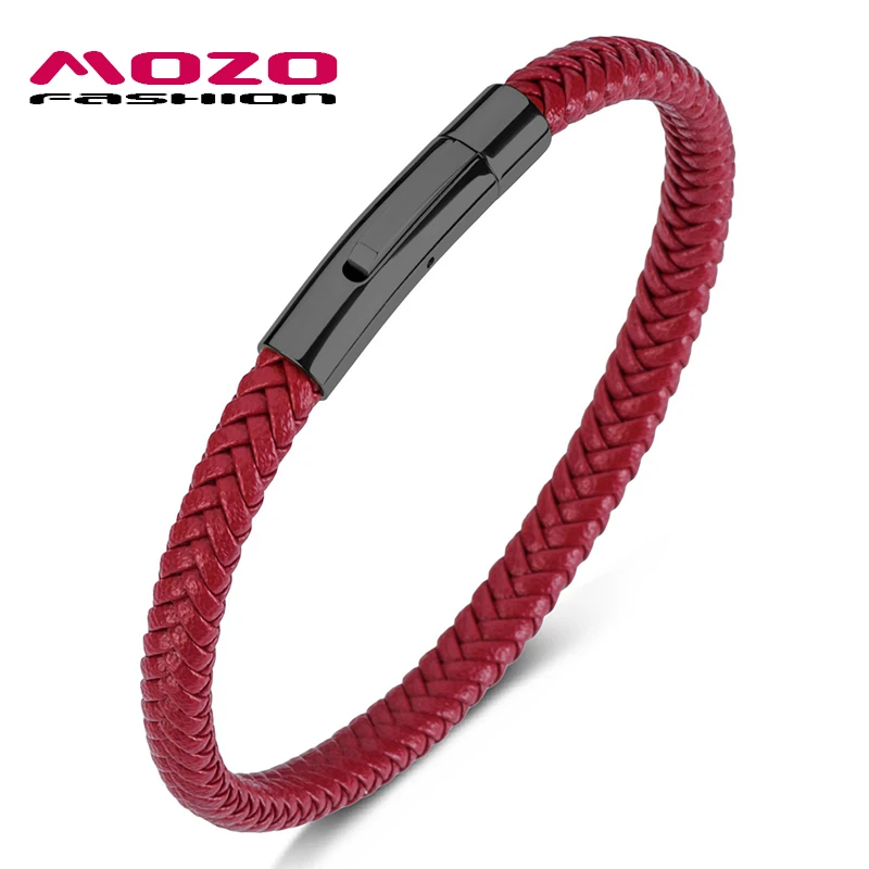 

Fashion Bangle Wholesale Punk Men Jewelry Braided Leather Bracelet Women Handmade Classic Trendy Clasp Wrist Band Red