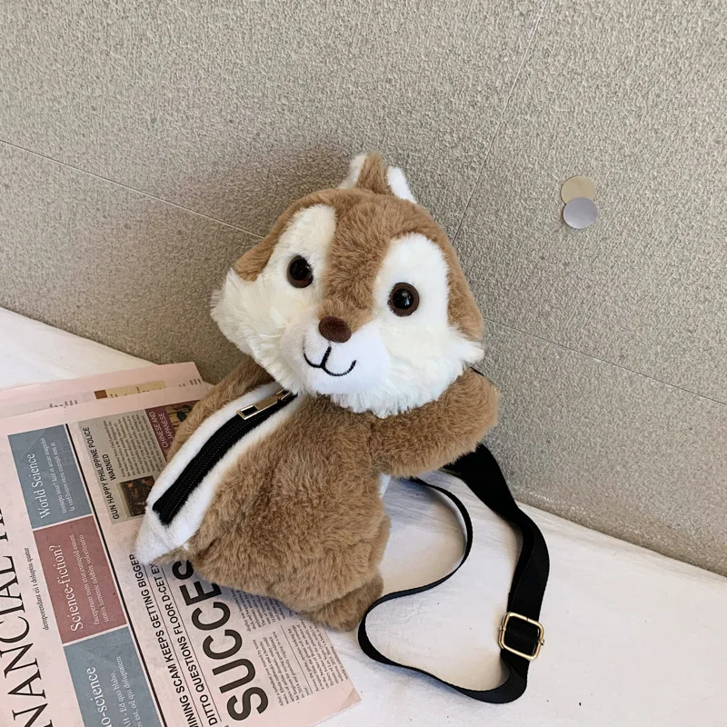 

Women Cartoon plush small bag new fashion cute shoulder bag personality Girl squirrel messenger bag female