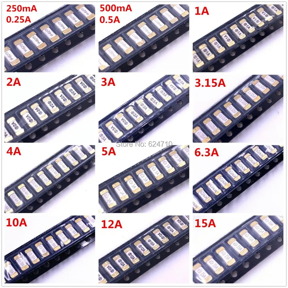 50 шт./лот 1808/2410 SMD предохранители одноразовый предохранитель 0.25A/0.5A/0.75A/1A/1.5A/2A/3A/3.15A/4A/5A/6.3A/7A/8A/10A/12A/15A