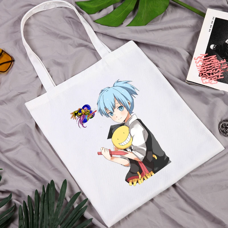 

Koro Sensei Reusable Bag Women's Shopping Small Canvas Shopper Shoping Bags Sac Designer Handbags 2021 for White Printed Woman