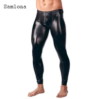 samlona men pu leather pants autumn 2021 punk style plus size male sexy fashion zipper trousers black faux leather skinny pants