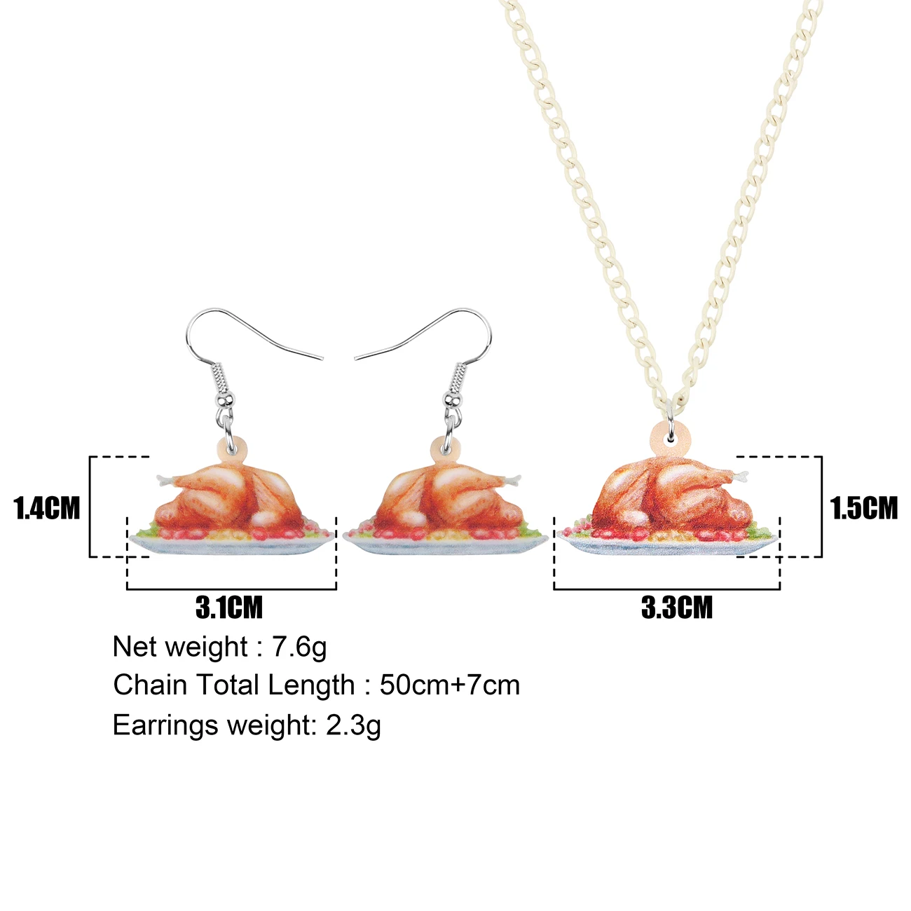 Bonsny Acrylic Thanksgiving Roast Turkey Chicken Jewelry Set Necklace Earrings Festival Decorations For Women Girl Teen Kid Gift | Украшения