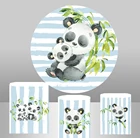 Круглый круглый фон мультфильм акварель панда фон синие полосы фотография