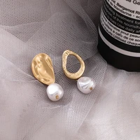new south korean imitation freshwater pearl earrings contracted fashion asymmetric geometry ms pearl earrings