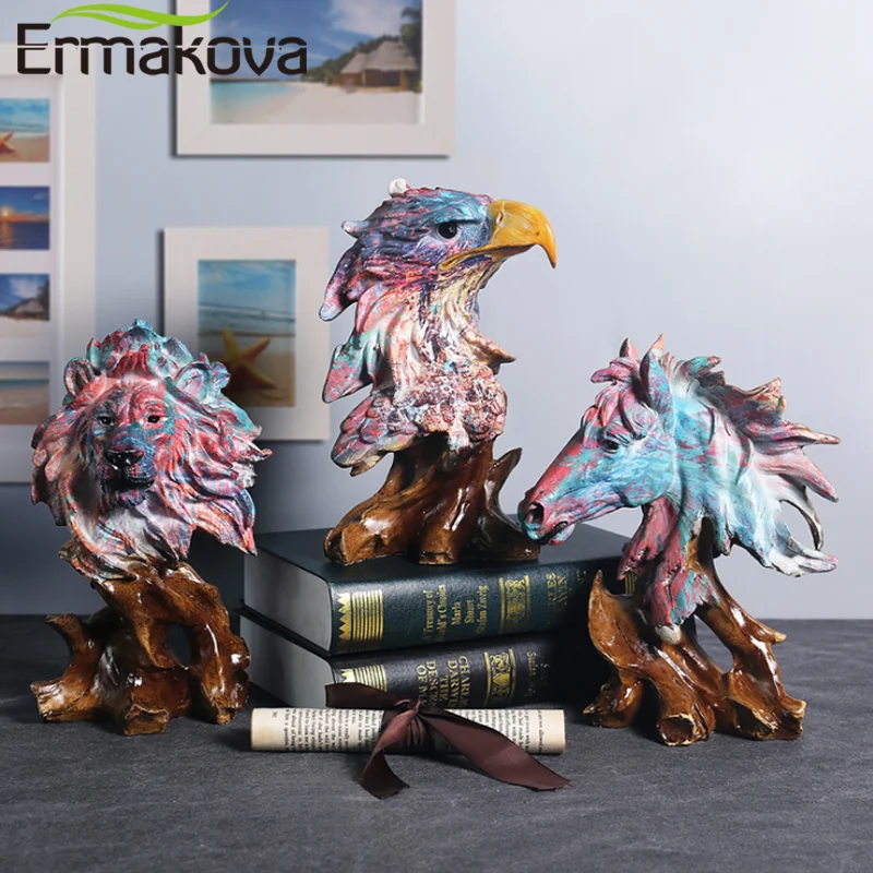 

ERMAKOVA Creative Oil Painting Lion Statue Animal Sculpture Handicraft Decor Living Room Office Horse Wolf Decor Desktop Gift