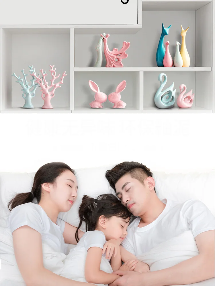 Современная розовая и зеленая керамическая статуя с животными оленем русалкой