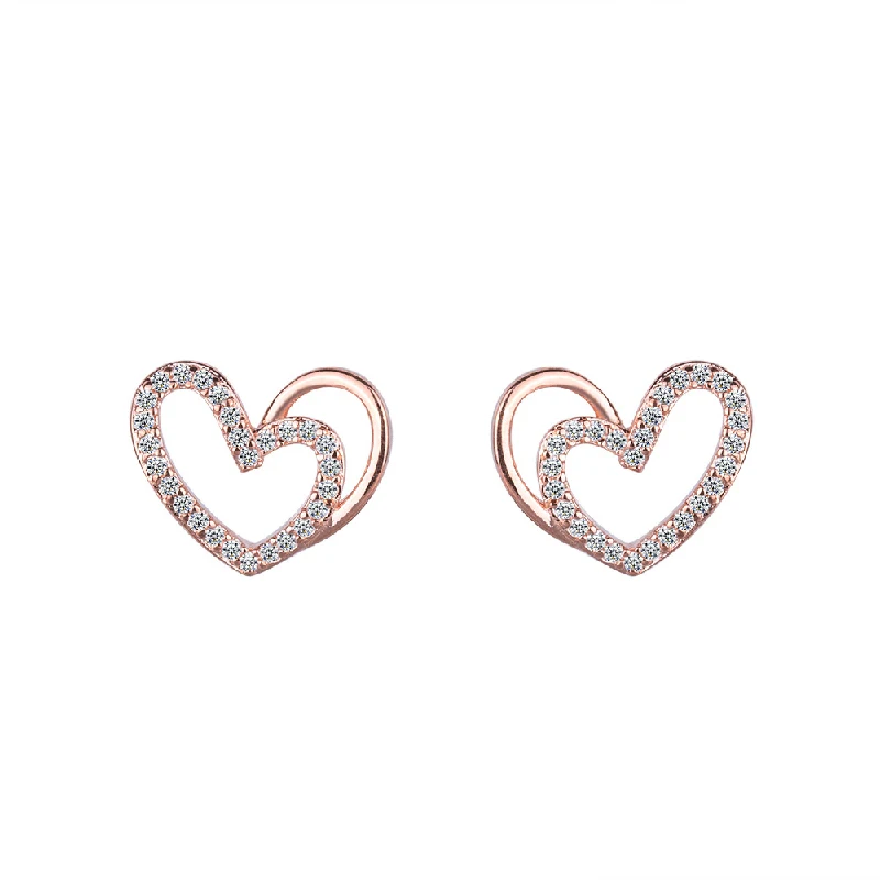 

Trendy 925 Silver Jewelry Earrings Double Heart Shape Inlaid Zircon Gemstones Stud Earring Accessories for Women Wedding Promise