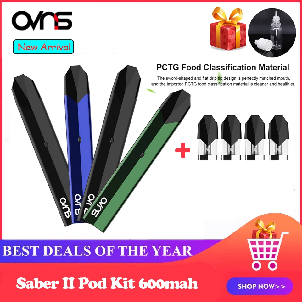 Vape Pod Kit OVNS Saber II 600 мА/ч картридж 1 5 мл двойная хлопковая катушка 4 Ом электронная