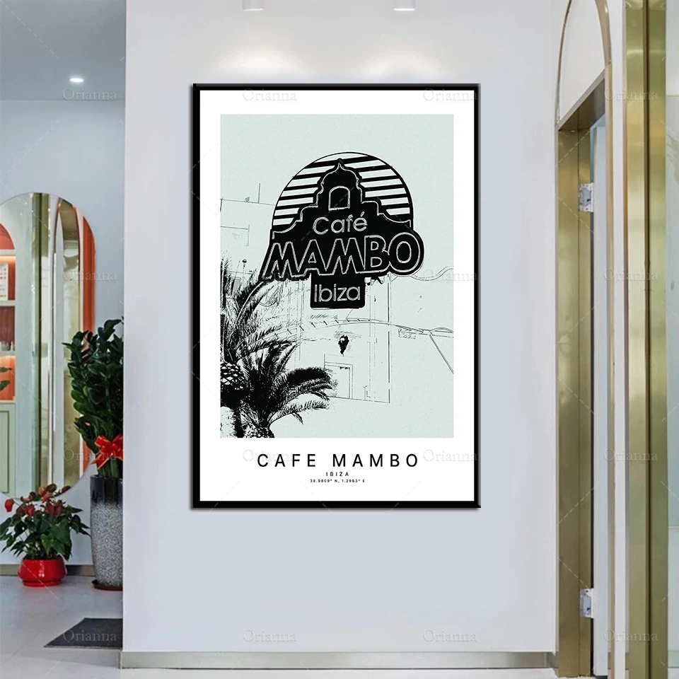 

Retro Vintage Sketch Art Travel Poster-Cafe Mambo Ibiza Oil Painting Posters and Prints on Canvas Hd Wall Art Modular Home Decor