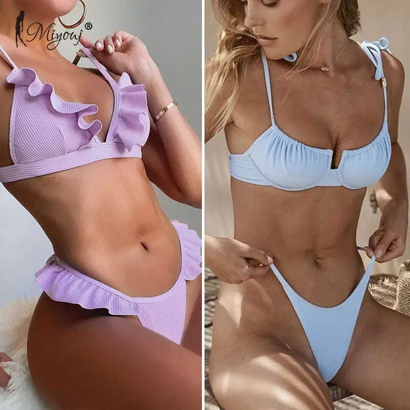 Бикини Miyouj пикантная пляжная одежда с оборками стринги костюмы из двух частей