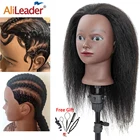 Головка манекена Alileader с реальными волосами, профессиональная головка для афро-искусственных волос, для парикмахерской, для плетения