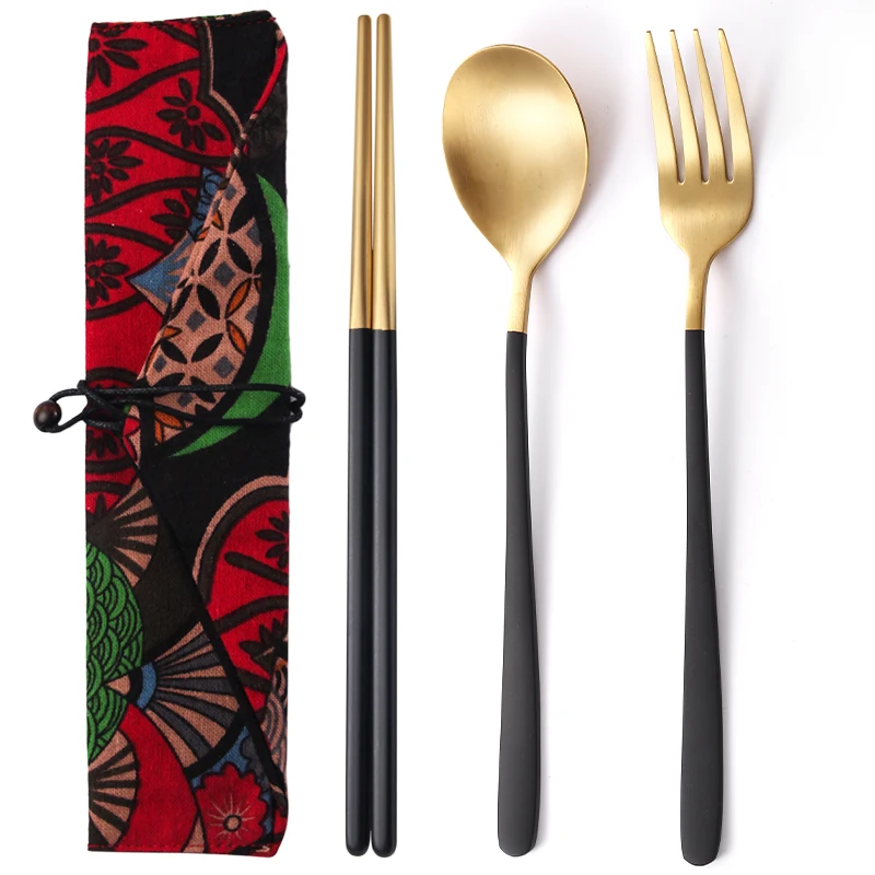 

Vintage Cutlery Set Japanese Stainless Steel Spoon Fork Chopsticks Vajilla Japonesa Travel Student Portable Tableware Set EE6DC1