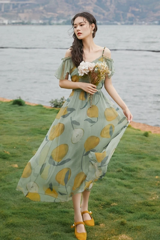 

Avocado Green Print Dress