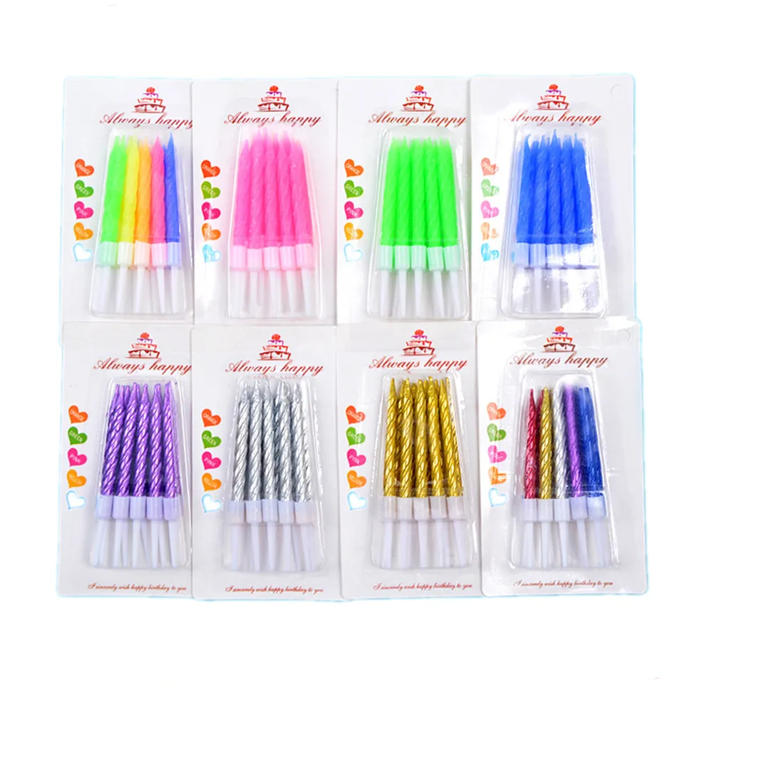 Набор из 10 свечей для торта с подставкой и цветной ниткой для дня рождения, свадебного украшения и создания атмосферы для детей.