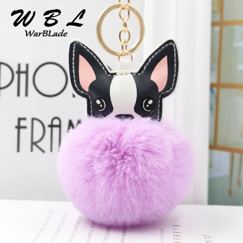 WarBLade Прекрасный Французский брелок с бульдогом помпон пушистый кролик мех мяч