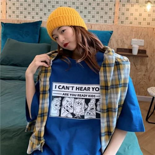 Женская свободная футболка Повседневная Базовая большого размера с мультяшным