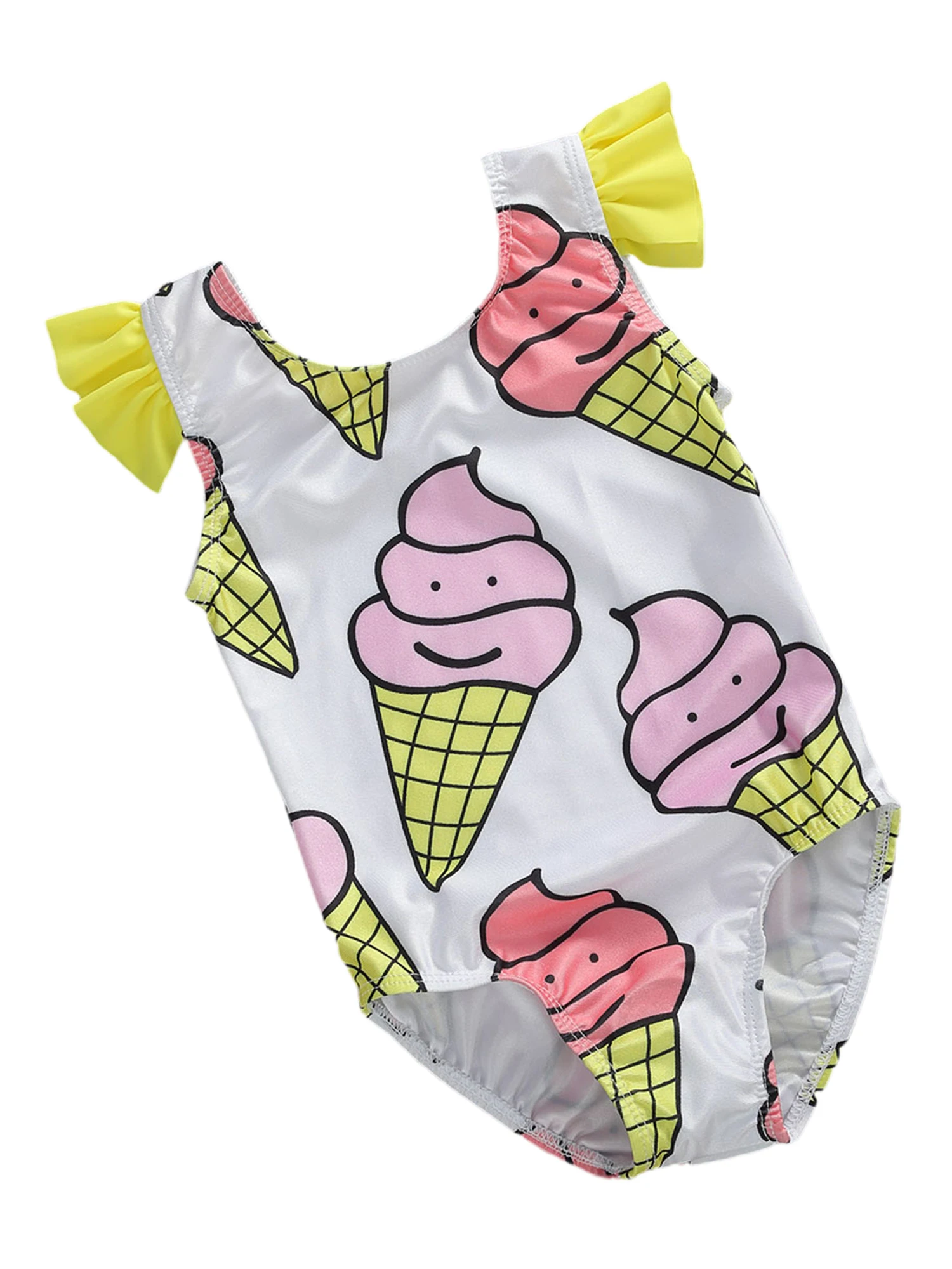 Детский слитный купальник с принтом мороженого и круглым вырезом|Боди для