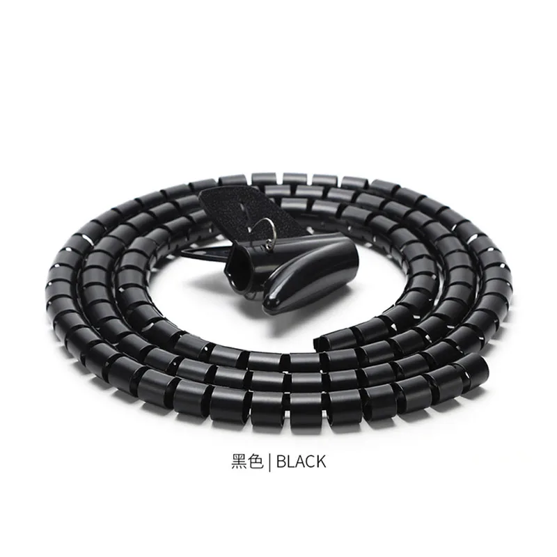 Black with clip Кабельный провод обёрточная бумага Органайзер спиральная трубка устройство для сматывания кабеля защита шнура гибкое управление провод для хранения труб держатель кабеля - Цвет: Black with clip