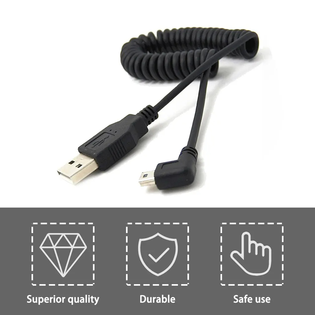 1 шт. USB 2 0 A штекер для мини usb 5 Pin Прямоугольный 90 градусов Спиральный Кабель