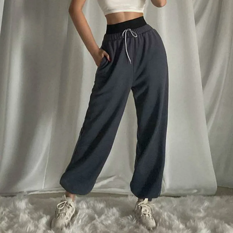 

Женские джоггеры, эластичные уличные брюки в стиле хип-хоп, Сращенные эластичные ремешки с высокой талией, свободные женские тренировочные ...