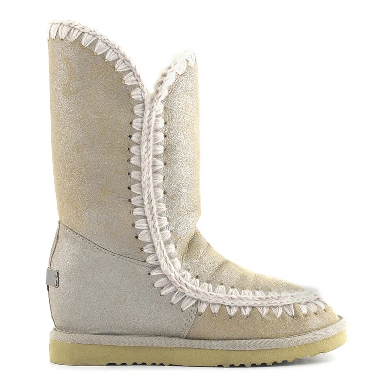 baratas Moug Pele De Inverno Botas De Neve Botas De Tornozelo Original Cunha Esquimó Alto 29cm De Pele Carneiro Sapatos Femininos
