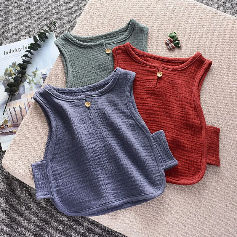 Жилет для маленьких мальчиков топы летняя футболка детская хлопковая льняная