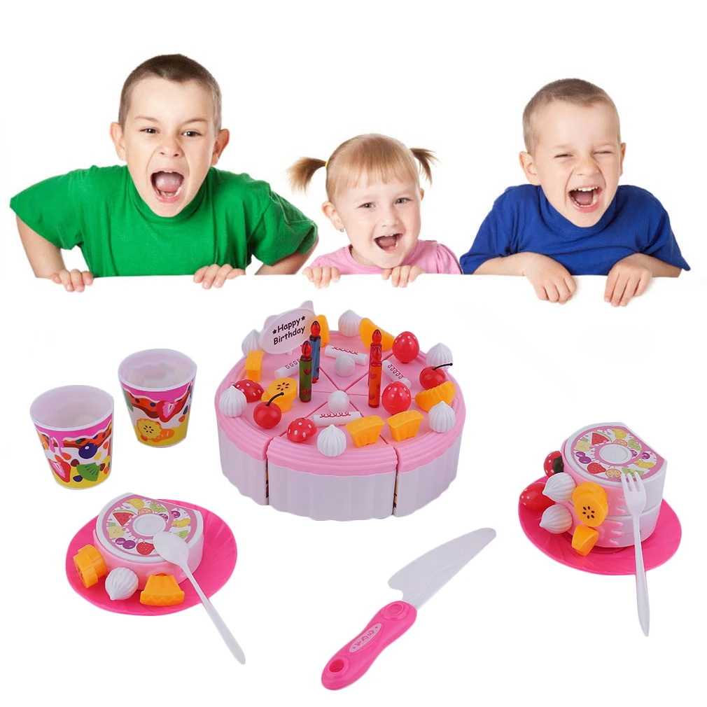 OCDAY Small or Big Creative Birthday Cake DIY Model For Kids Pretend Play Kitchen Food Plastic Toy Early Educational Classic | Игрушки и