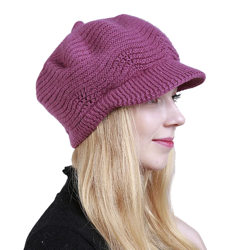 Hot Pink Лидер продаж женские осень-зима береты шляпа французский художник Ретро Стиль утолщенная теплая шерсть вязаная шапка сплошной цветной головной убор береты - Цвет: Hot Pink