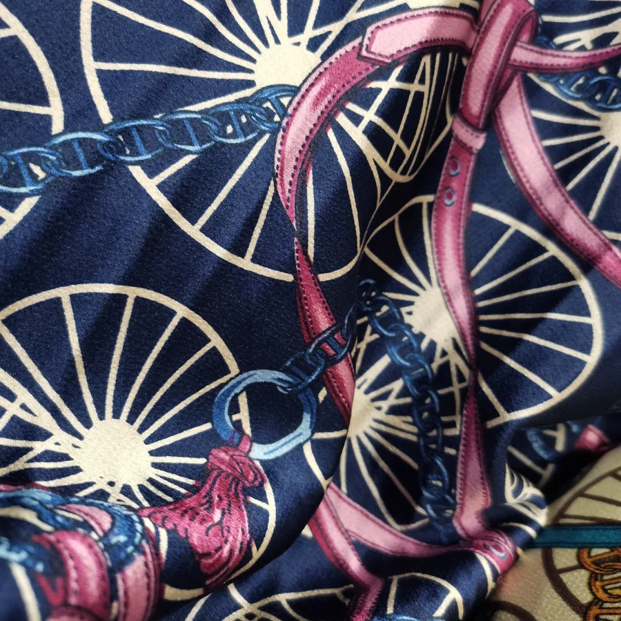 Retro Dress satin Wheel Ribbon Chain printed fabric patchwork shirt scarf Trousers Material | Fabric