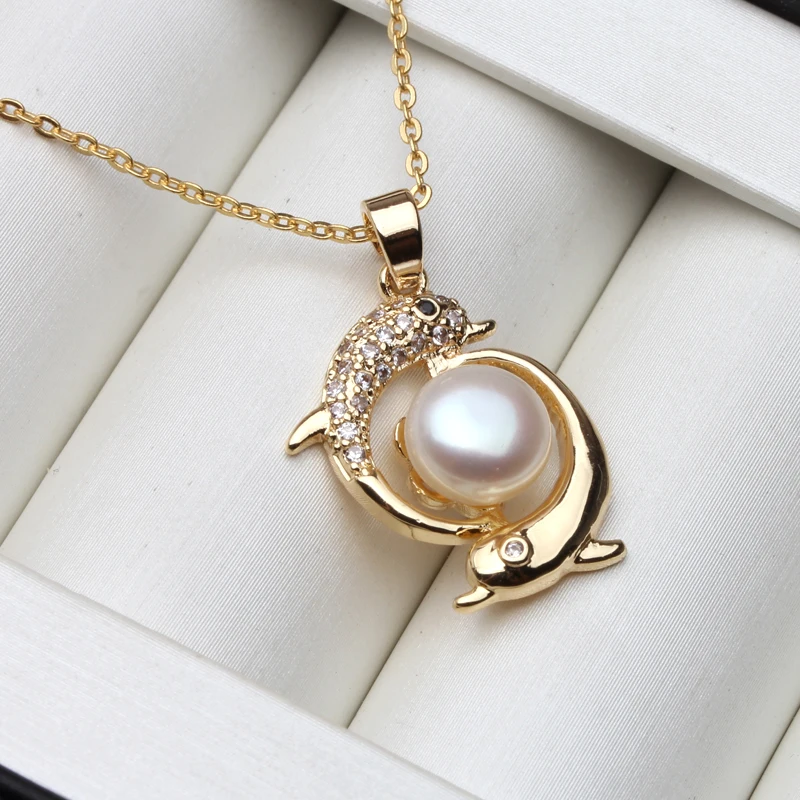 Купи Big Sale Pearl Necklace Dolphin White Natural Freshwater Pearl Pendant 925 Sterling Silver Jewelry For Women Gift за 290 рублей в магазине AliExpress