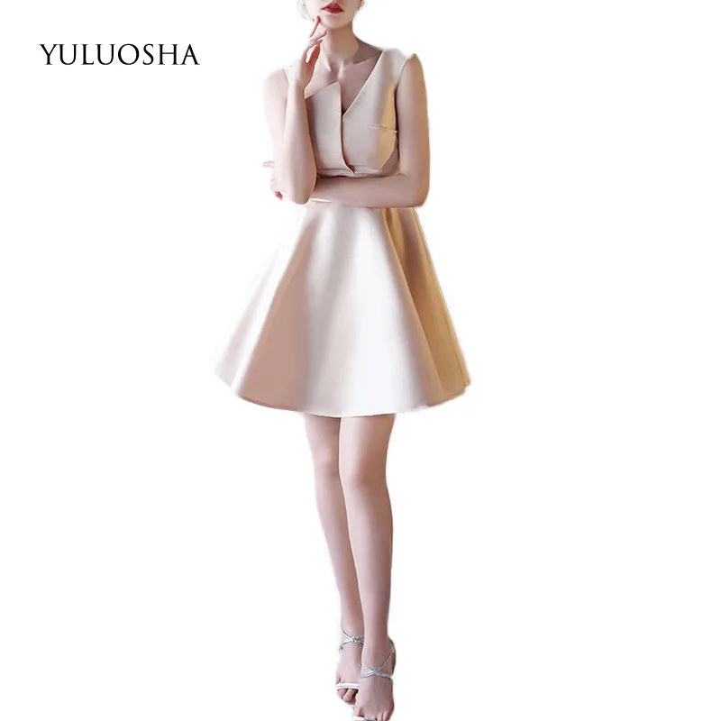 YULUOSHA сексуальное модное платье подружки невесты с V образным вырезом без рукавов