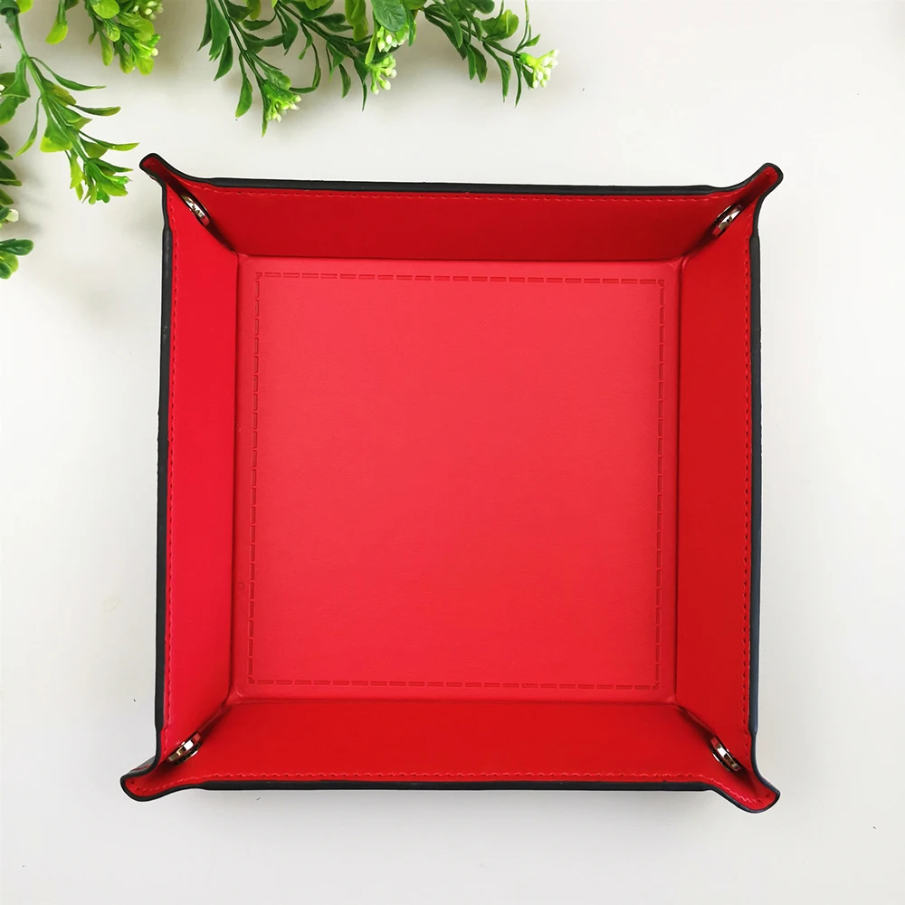 1 Pcs 18x18cm Four Corners PU Leather Tray Change Tray Sundries Storage Box Dried Fruit Plate Desktop Storage Tray