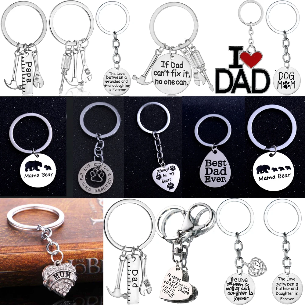 ; Новинка; футболка с надписью «I love mom»(«Я люблю маму» dad papa» или «I love mama» сердце брелок, цепочка для ключей Семья Рюкзак Пряжка автомобильный брелок для ключей отцов День матери брелки для ключей слесарные