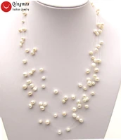 qingmos 6mm round white pearl necklace for women with natural freshwater pearl 8 strands starriness necklace 18 chokers jewelry