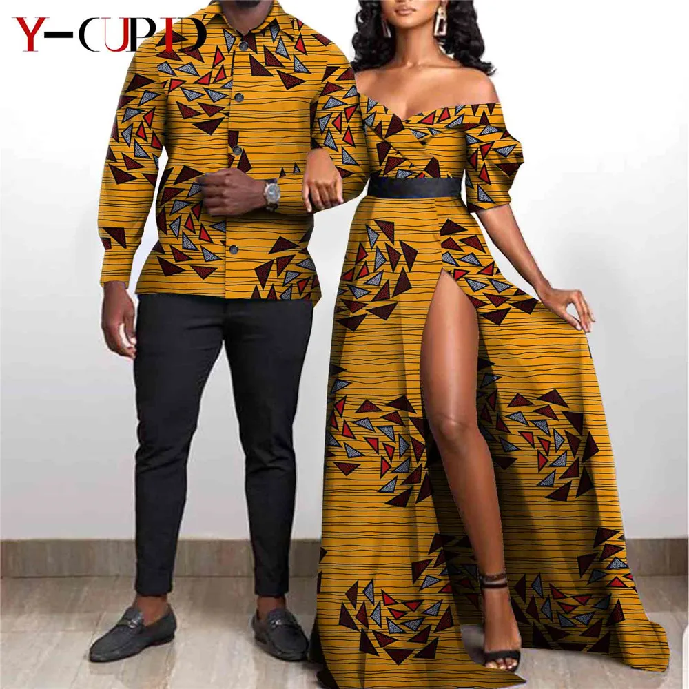 african couple outfits African Clothes for Couples Sexy Women Ankara Print Maxi Long Dresses Match Men Outfit Party Shirts Top and Pants Sets Y21C001 african gowns
