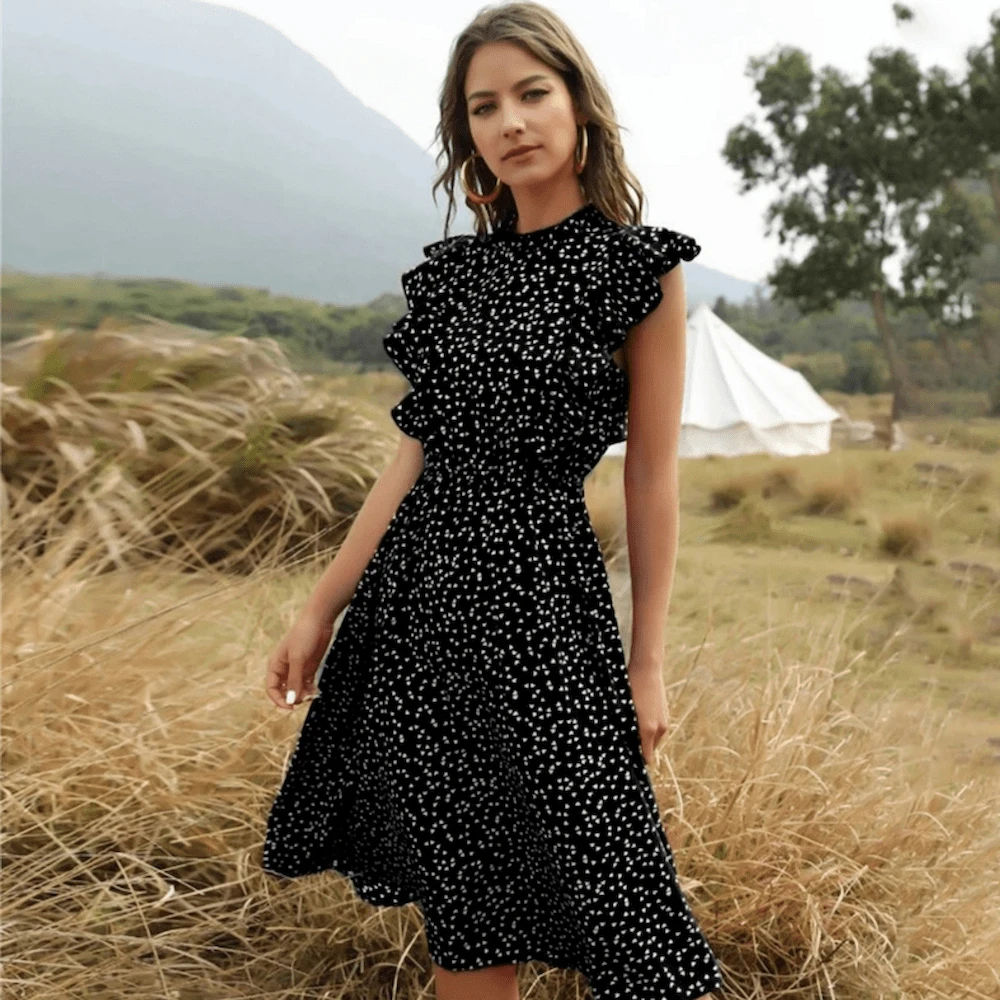 

Summer 2021, Chiffon Women's Dress With Print, Bohemian Style, Ruffled Design, Elegant.