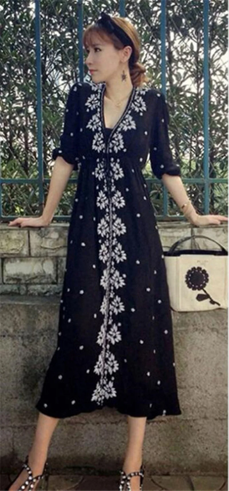 Женская винтажная Этническая туника из хлопка и льна с цветочной вышивкой