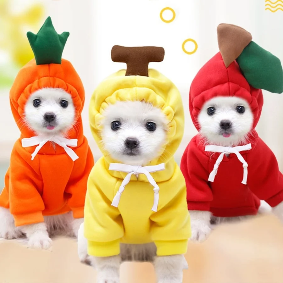 

Dog Winter Warm Clothes Cute Plush Coat Hoodies for Bulldog Autumn and Winter Sweater Fruit Fleece Clothing Pet Costume Jacket