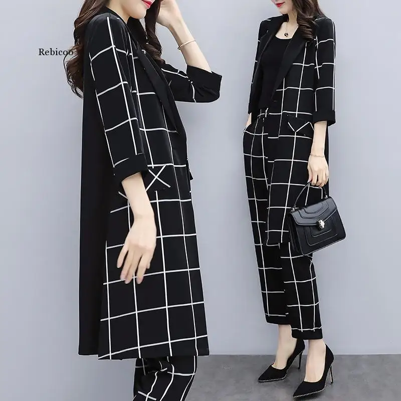 Женский клетчатый комплект одежды большого размера из двух предметов модный