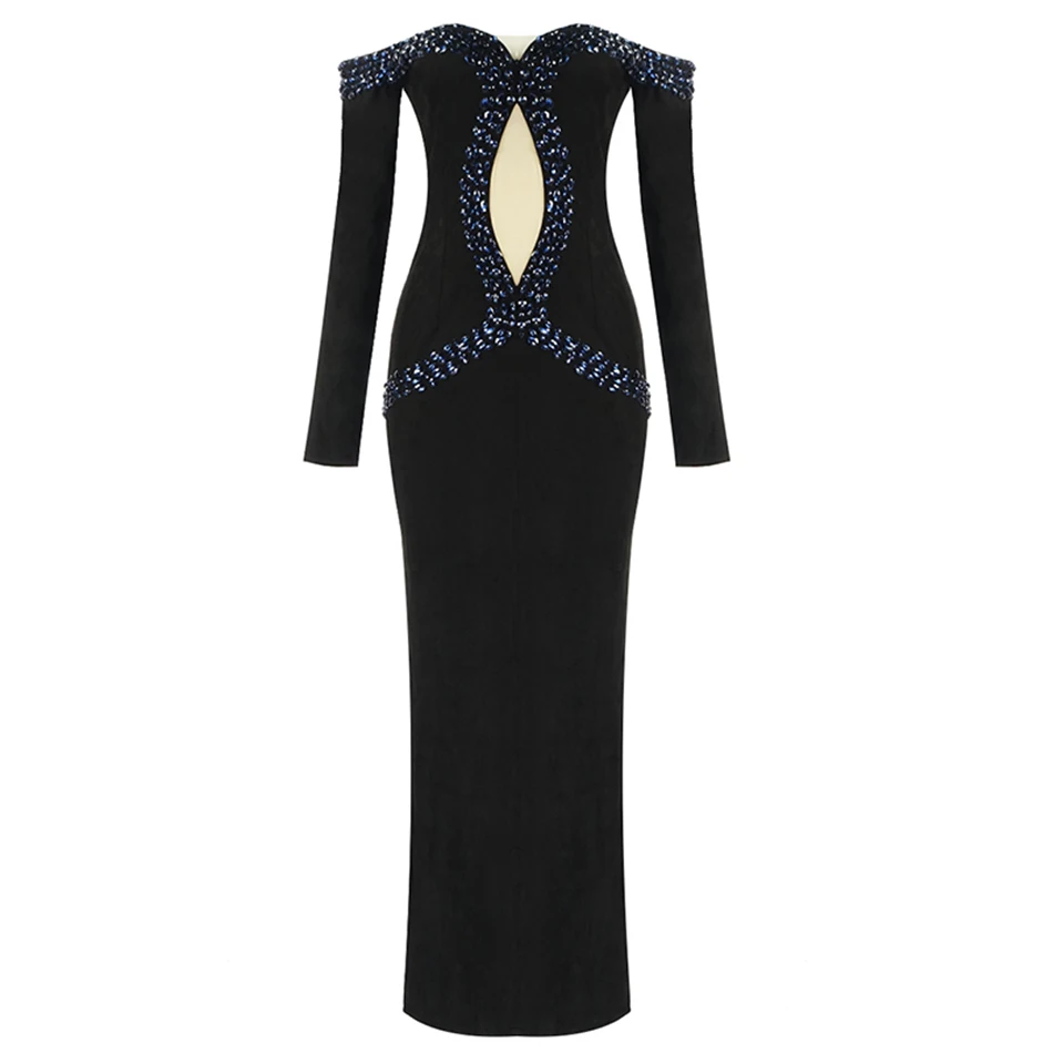 Женское облегающее платье с открытыми плечами Ailigou черное длинным рукавом и