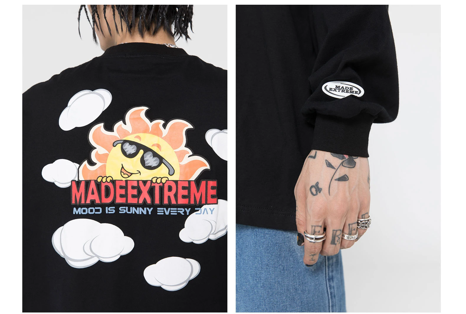 

Hip Hop Men's T Shirts Cartoon Smiley White Clouds Foam Print Women Long Sleeve Sweatshirt Harajuku Punk Streetwear Loose Tops