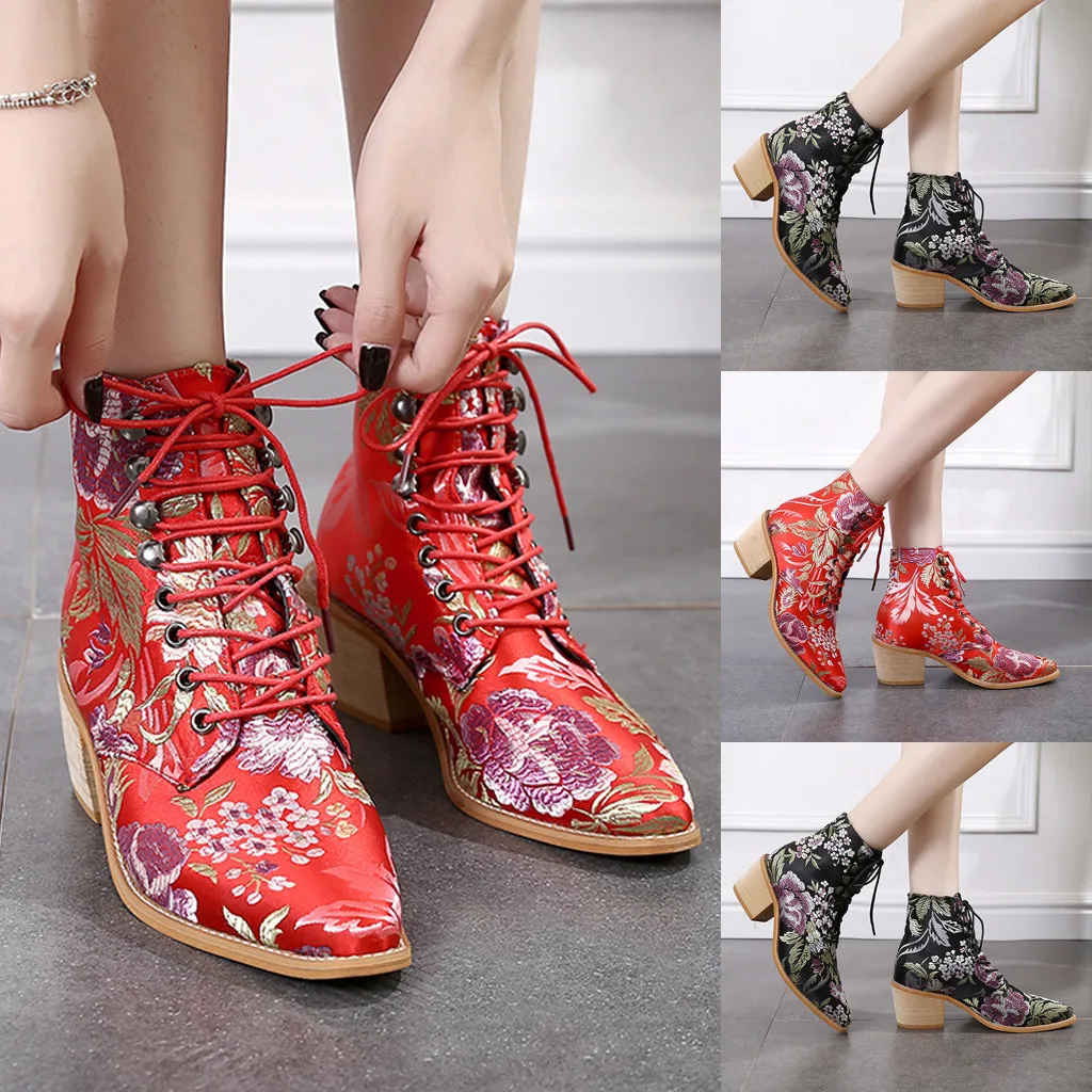 Винтажные женские полуботинки в богемном стиле модные тканевые ботинки на