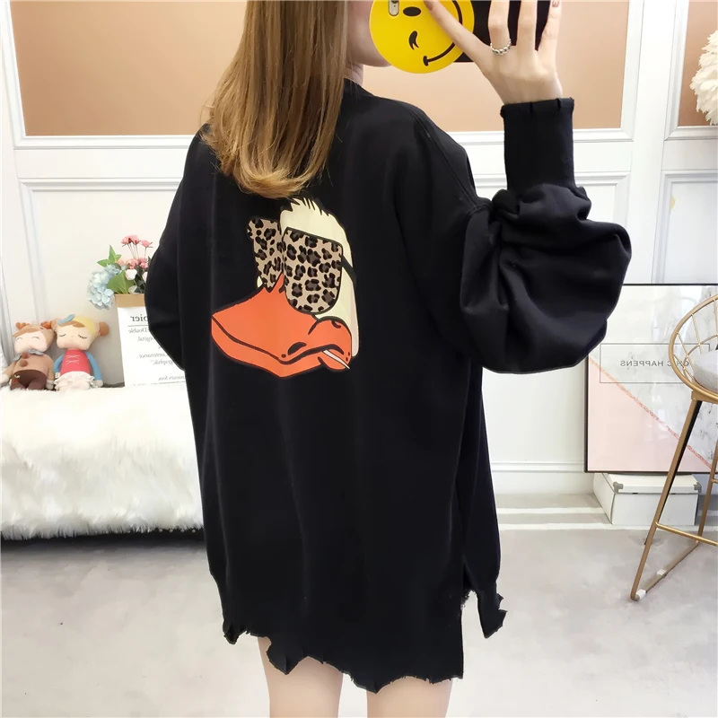 Крутой длинный свитер с мультяшным животным женская одежда весенний хлопковый