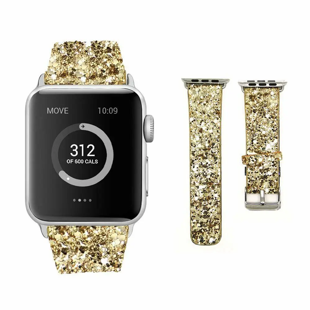 Fashion Leather Glitter Band for Apple Watch 5/4/3/2/1 Women Bling Wrist Strap iWatch Series 44/42/40/38mm | Наручные часы