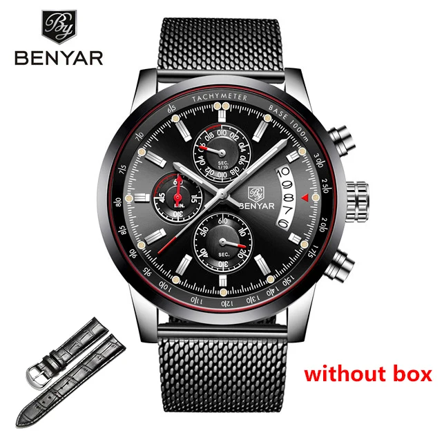 S-silverblack Мужские часы BENYAR, новинка, топ класса люкс, бренд, Бизнес Стиль, дата, мужские часы, сетка, нержавеющая сталь, кварцевые часы с хронографом, zegarek meski - Цвет: S-silverblack