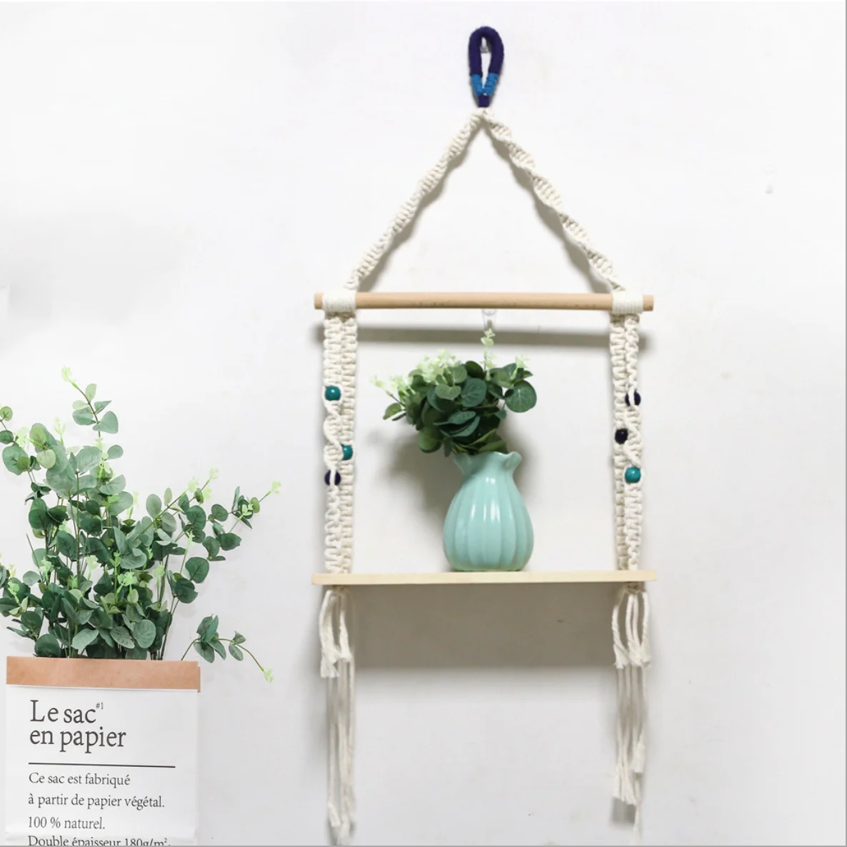 

Handmade Woven Macrame Tapestries Rack Shelf Home Decoration Bohemian Handmade Wall Hanging Shelves Ornament Tapestry Handicraft